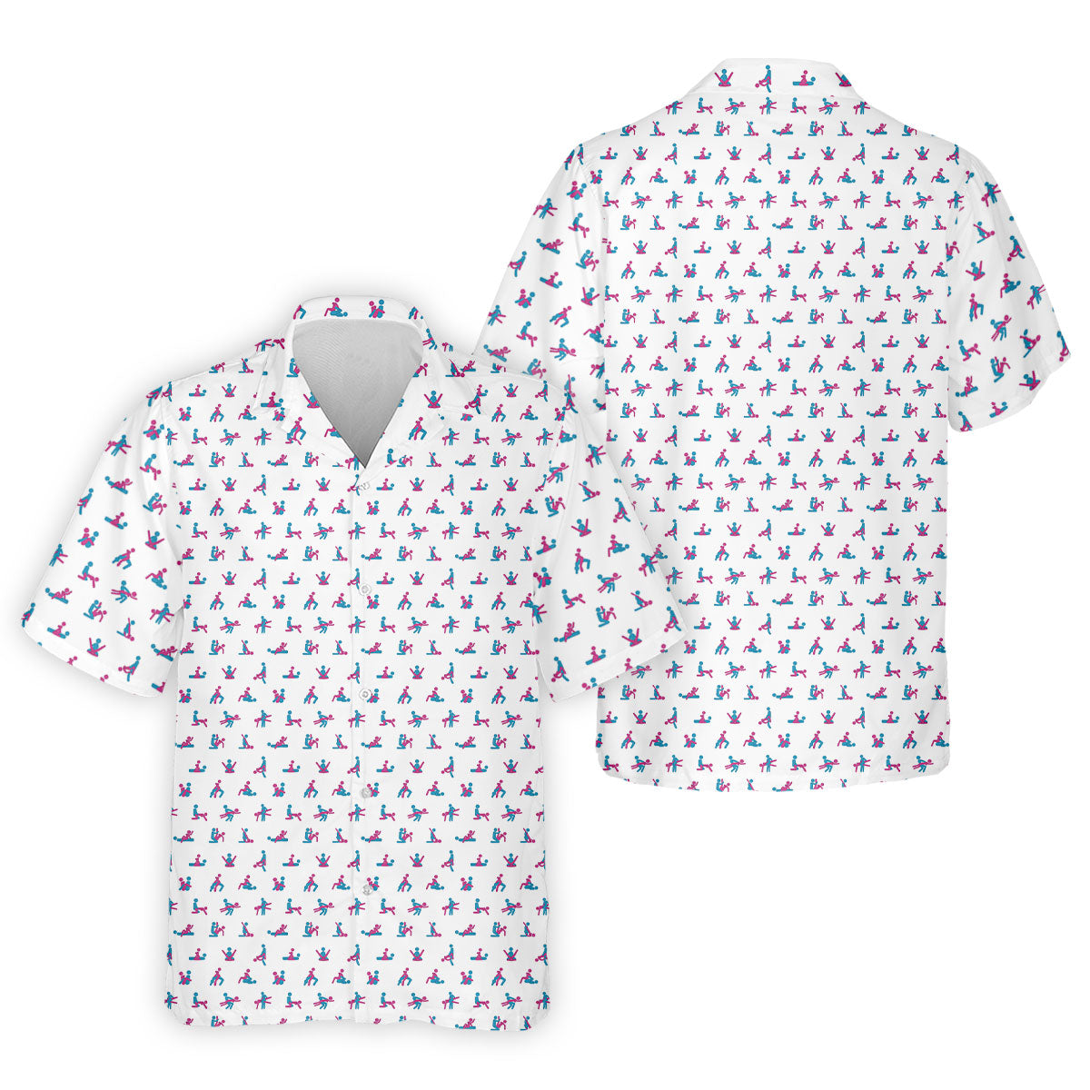 Blue And Pink Naughty Stick People White Hawaiian Shirt HG   s For Men  Golf Gift For Men