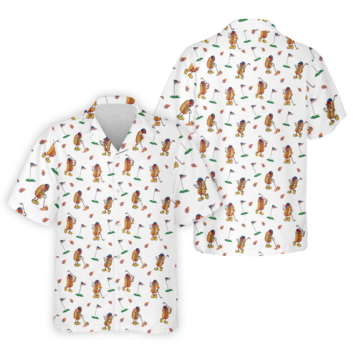 Cartoon Hot Dogs American Flag Pattern 250th Anniversary White Hawaiian Shirt HG  Hawaiian Shirt HG  For Men   s For Men