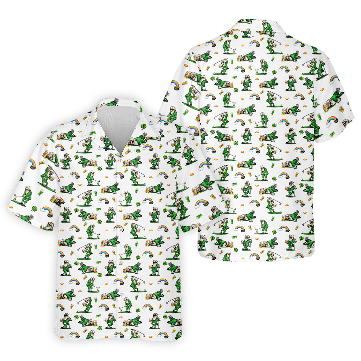 St Patrick's Day Leprechaun Character Golf And Beer White Golf Hawaiian Shirt HG   Fun Golf Hawaiian Shirt HG s For Men    For Men