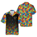 In A World Where You Can Be Anything Be Kind Autism Awareness Puzzle Pattern Black Fade Men's Hawaiian Shirt HG
