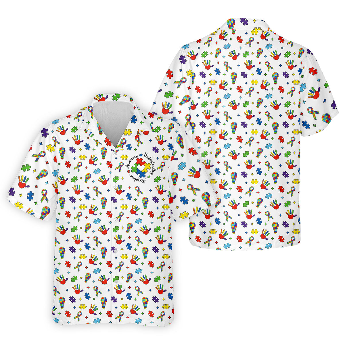 Awareness Understanding Acceptance Autism White Hawaiian Shirt HG   Autism Awareness Colors Hawaiian Shirt HG s For Men