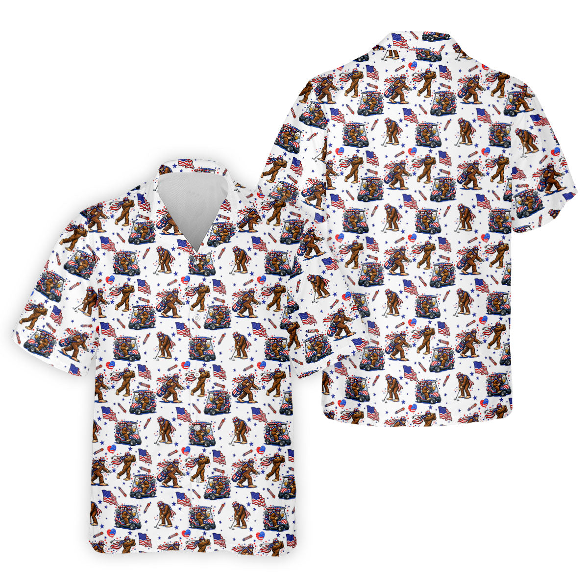 Funny Bigfoot 4th Of July With American Flag Pattern White Hawaiian Shirt HG  For Men  250th Anniversary Patriotic Hawaiian Shirt HG