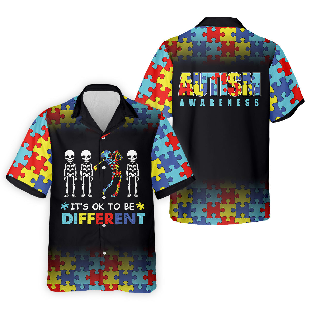 It's Ok To Be Different Men   Hawaiian Shirt HG   Autism Awareness Puzzle Pattern Black Fade Golf Hawaiian Shirt HG s For Men  Autism Golf Hawaiian Shirt HG