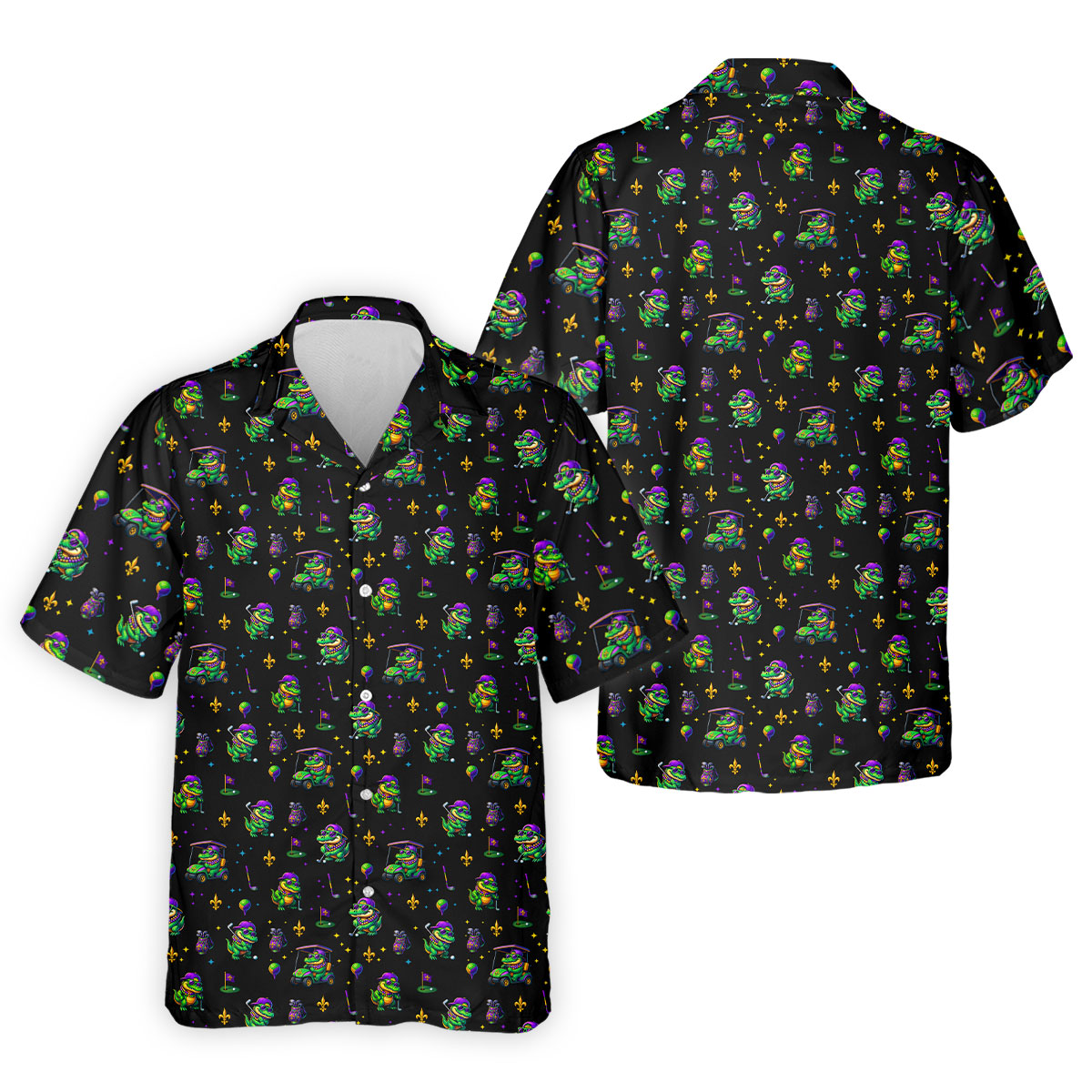 Funny Crocodile Mardi Gras Golf Hawaiian Shirt HG s  Black Golf Hawaiian Shirt HG   Golf Gift For Men  Golf Hawaiian Shirt HG s For Men