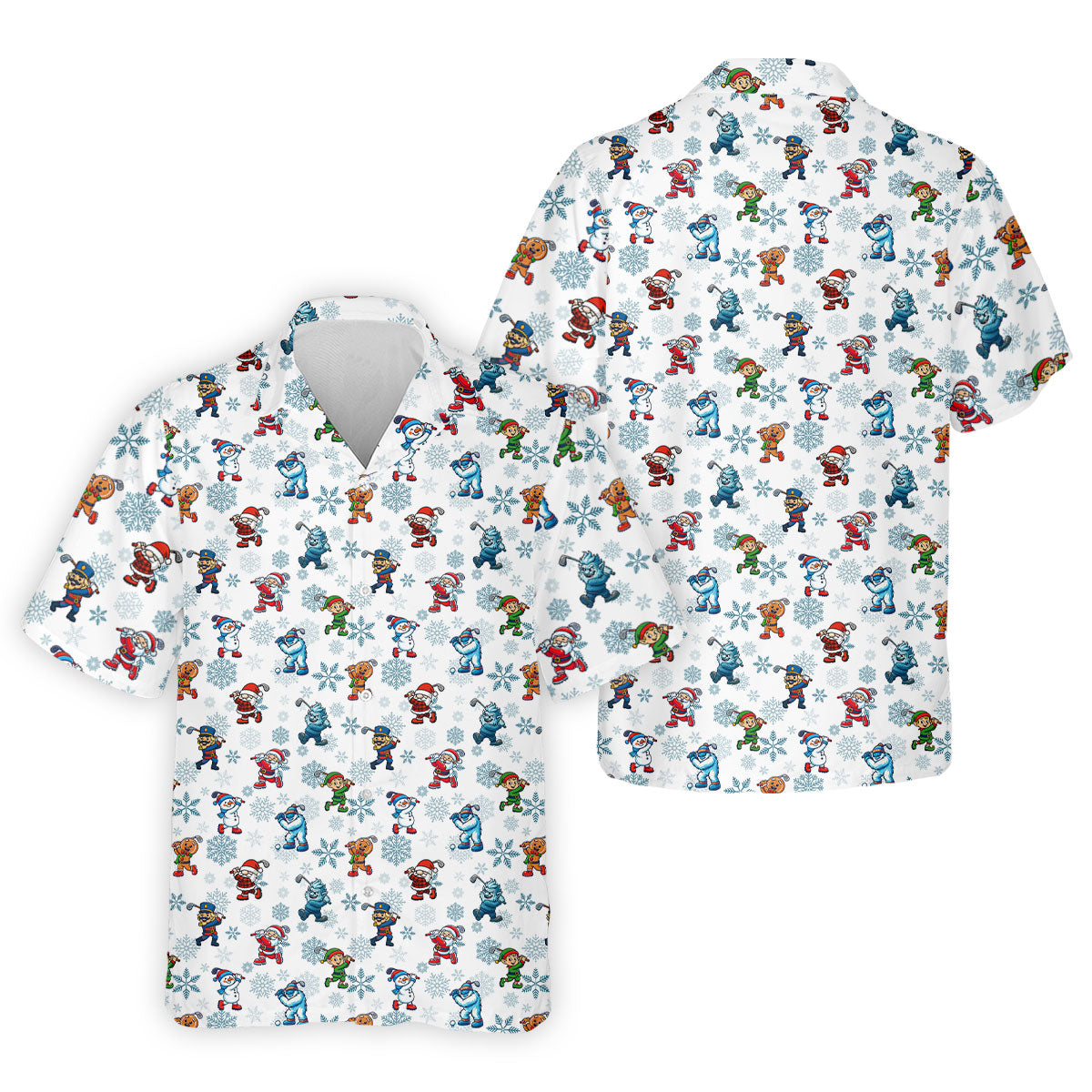 Christmas Characters Golf Pose Men's Funny Hawaiian Shirt HG s  Christmas Hawaiian Shirt HG   Hawaiian Shirt HG s For Men