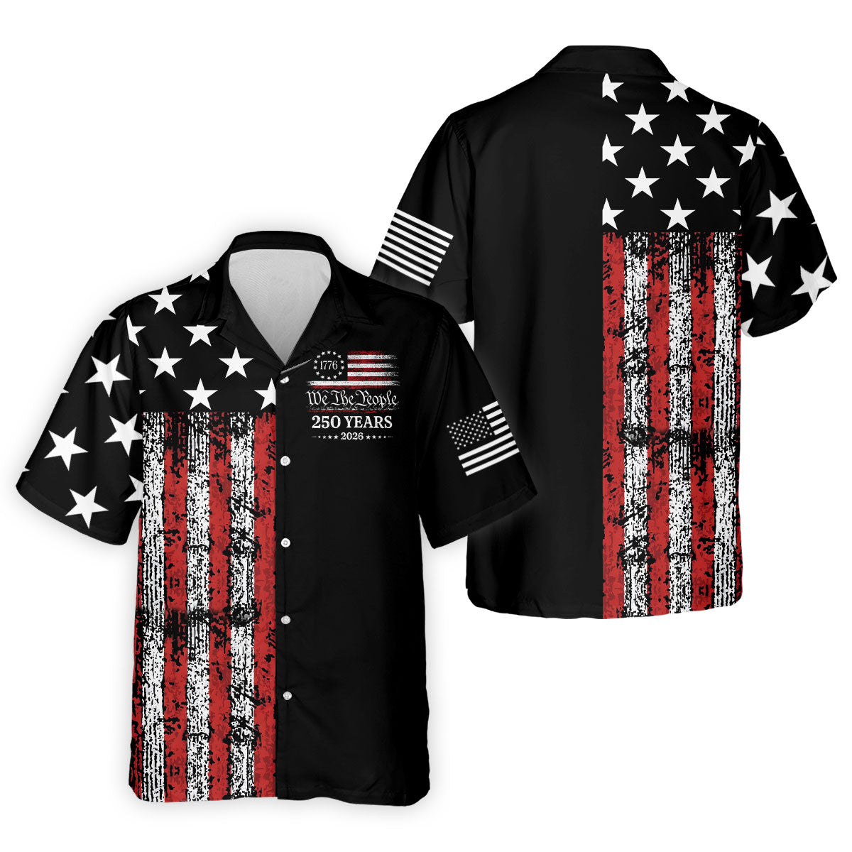 We The People 250 Years Distressed Black Hawaiian Shirt HG  Golf Tops For Men  4th Of July Patriotic Hawaiian Shirt HG  For Men