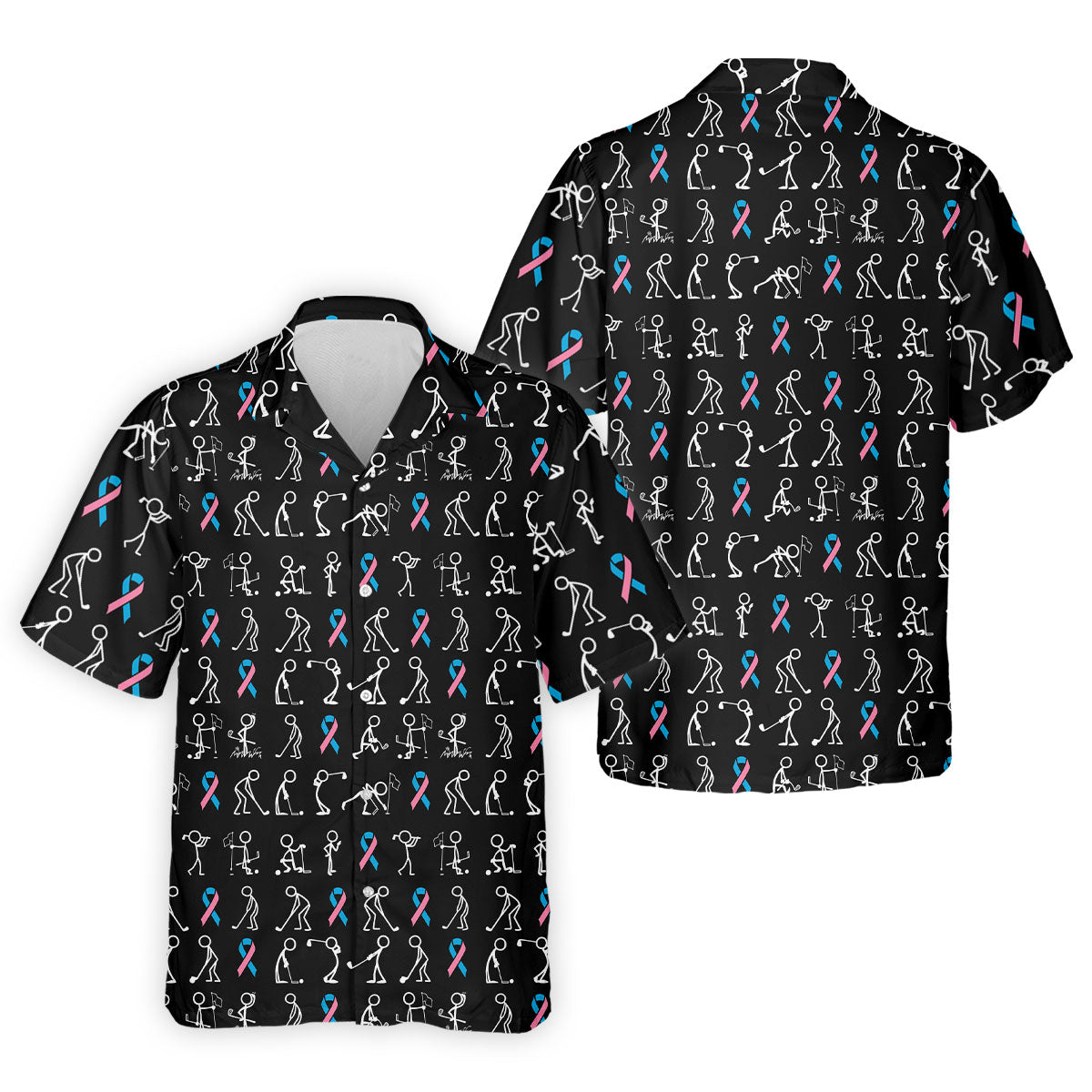 Funny Stick Figure Men's Hawaiian Shirt HG  Male Breast Cancer Awareness Shirt  Breast Cancer Support Shirt  Hawaiian Shirt HG  For Men