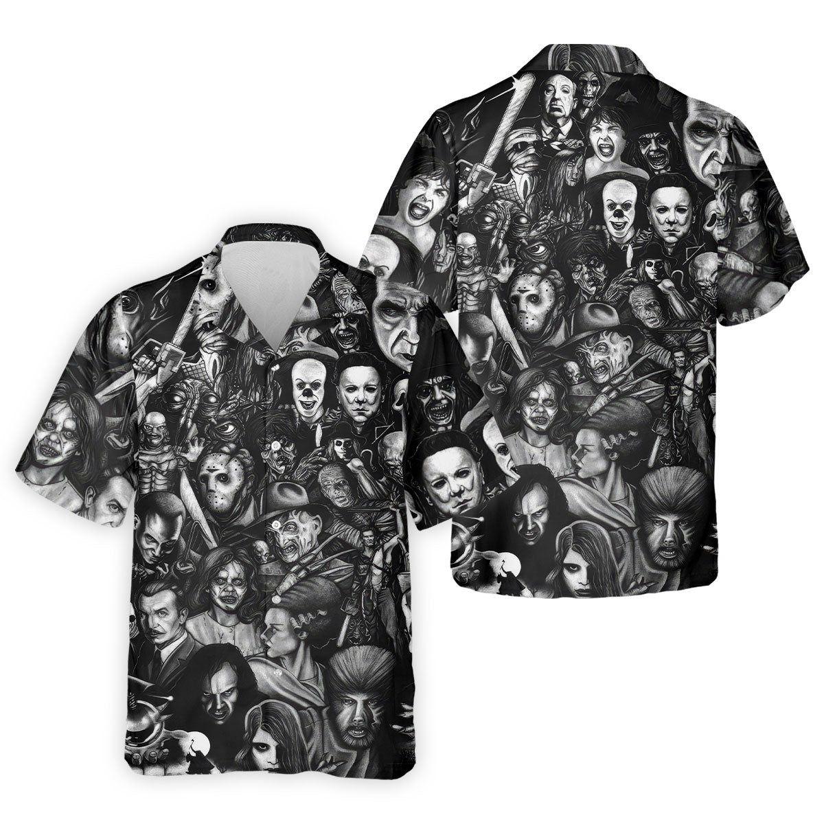 Classic Horror Characters Black And White Golf Polo  Dark Vibe Hawaiian Shirt HG s For Men  Halloween Hawaiian Shirt HG