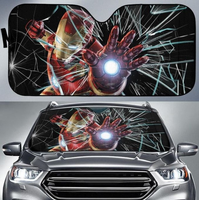 Iron Man Car Auto Sun Shade Broken Windshield Funny QDH - Default Title