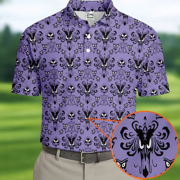Haunted Mansion Hitchhiking Ghosts Men's Golf Polo Shirt, Halloween Golf Shirt, Mens Golf Gift HG