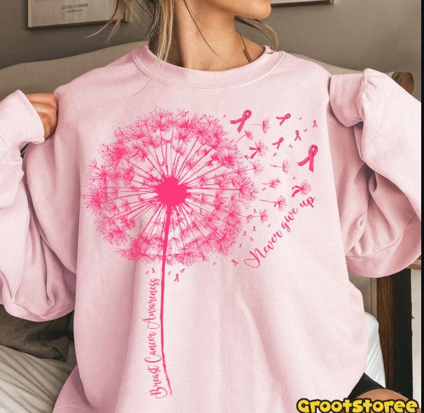 Dandelion Breast Cancer Never Giver Up Pink Ribbon Breast Cancer Month Breast Cancer Fighter Breast Cancer Awareness HG