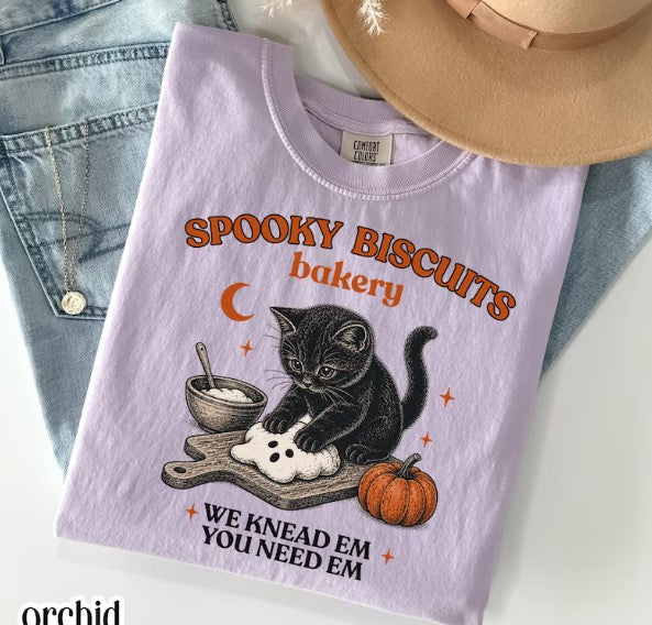 Comfort Colors® Kitty Biscuits Shirt Spooky Season Tee Black Cat Halloween Fall TShirt Vintage Baking Pumpkin T-Shirt Cat Lover Fall Gift HG