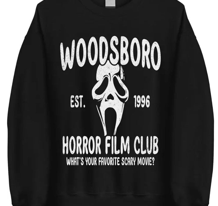 Woodsboro Horror Film Club Sweatshirt - Ghostface Movie Halloween Crewneck LN