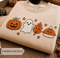 Fall Vibes Halloween Season EmEbroidered Sweater, Pumpkin Ghost Embroidery Sweatshirt, Autumn Sweater, Halloween Gift LN