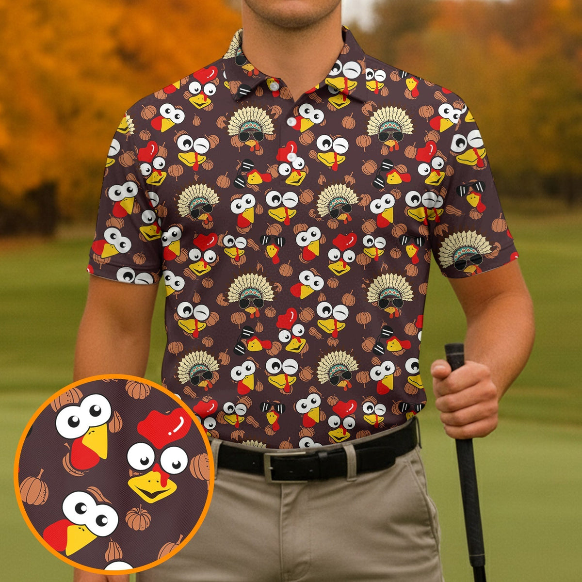Thanksgiving Polo Golf Tops For Men  Pumpkin Turkey Fun Golf Shirt HG s For Men  Thanksgiving Golf Gift For Men