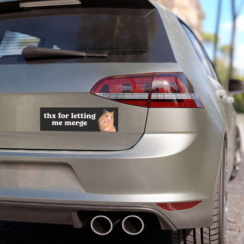 Thx For Letting Me Merge HFN Car Magnet Funny Hamster Meme Cute Magnetic Car Decal Car