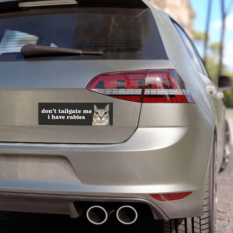 Don't Tailgate Me I Have Rabies Cat Meme Car Bumper Magnet HFN Funny Meme Cute Kitty Cat Gen