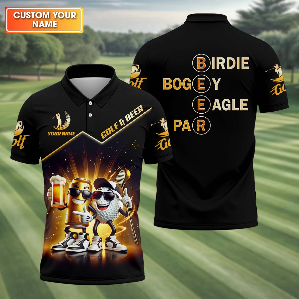 Golf And Beer Custom Men's Golf Polo Shirt HG  Funny Golf Apparel  Fun Golf Shirts For Men
