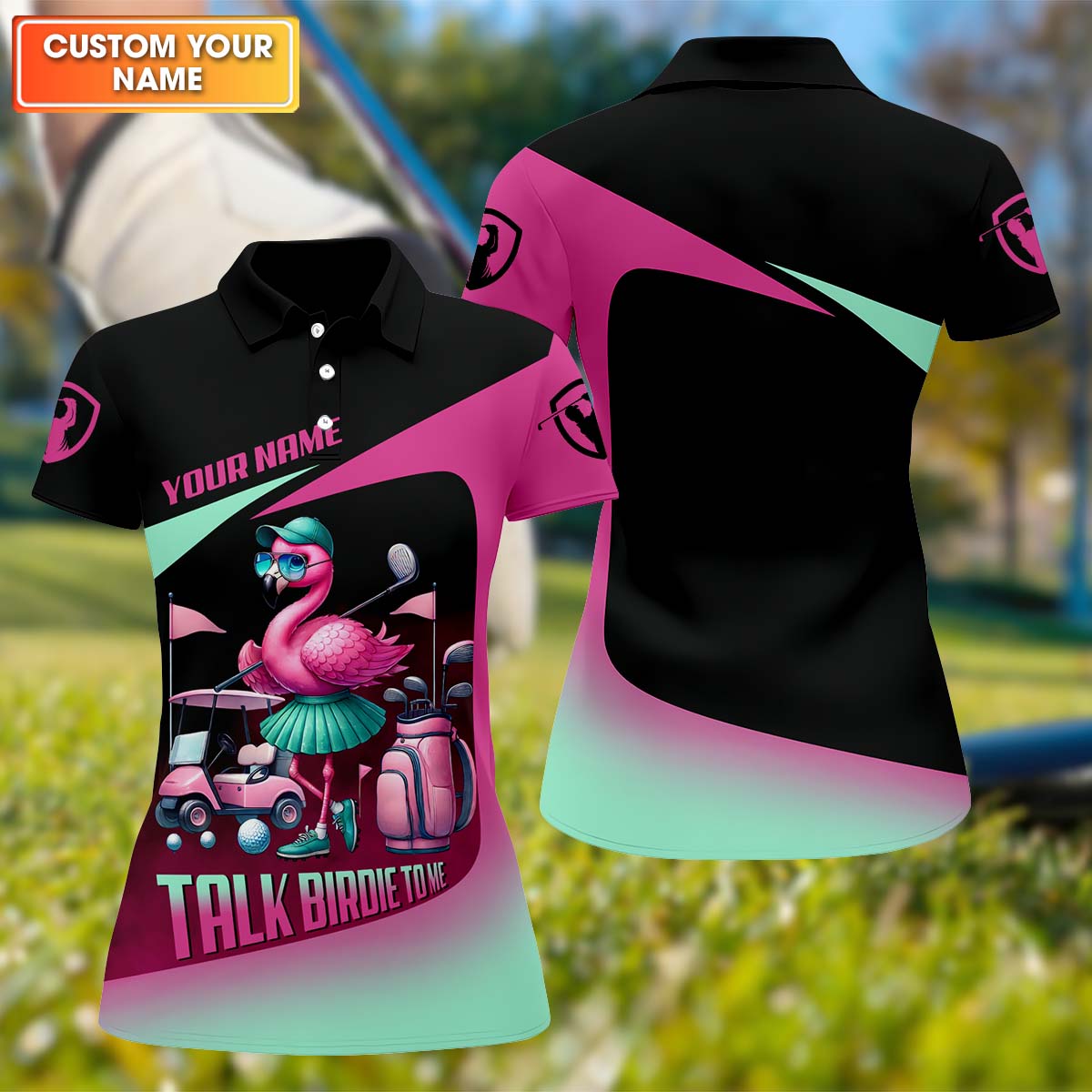 Talk Birdie To Me Custom Flamingo Womens Golf Polo Shirt HG  Funny Polo Shirt HG Gift For Golfers