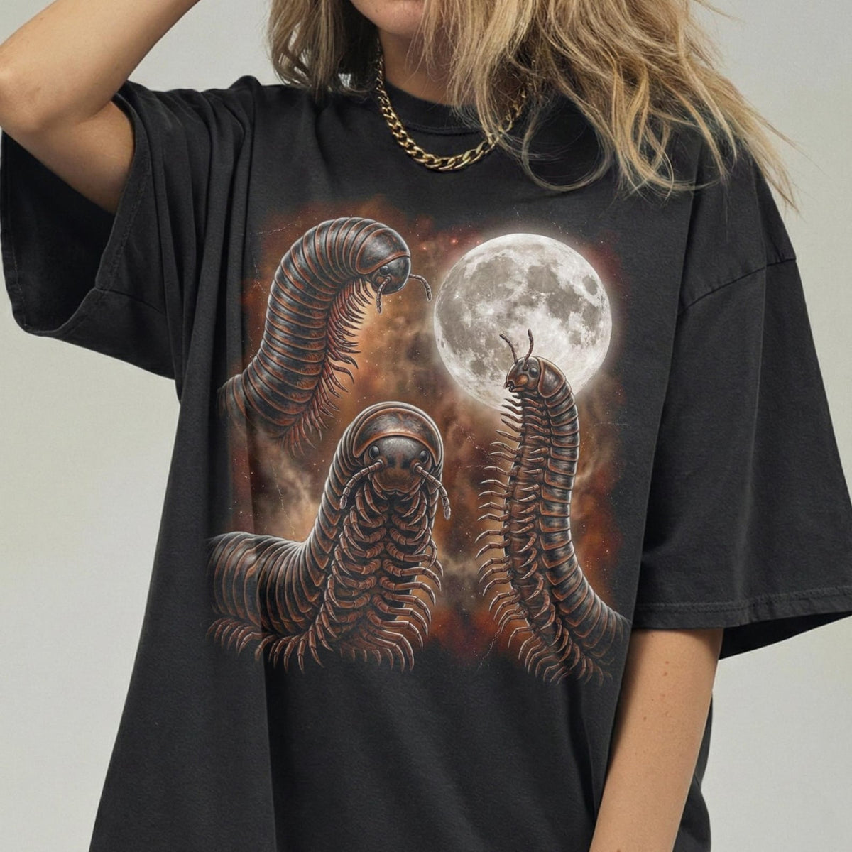 Three Millipede Moon Shirt, Entomology Gift, Vintage 90s Bug Meme DIEU