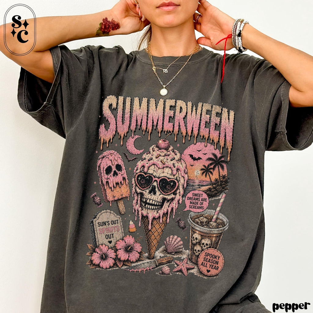 Summerween Shirt, Pastel Goth Halloween Tee, Spooky Summer Graphic Tee NNA