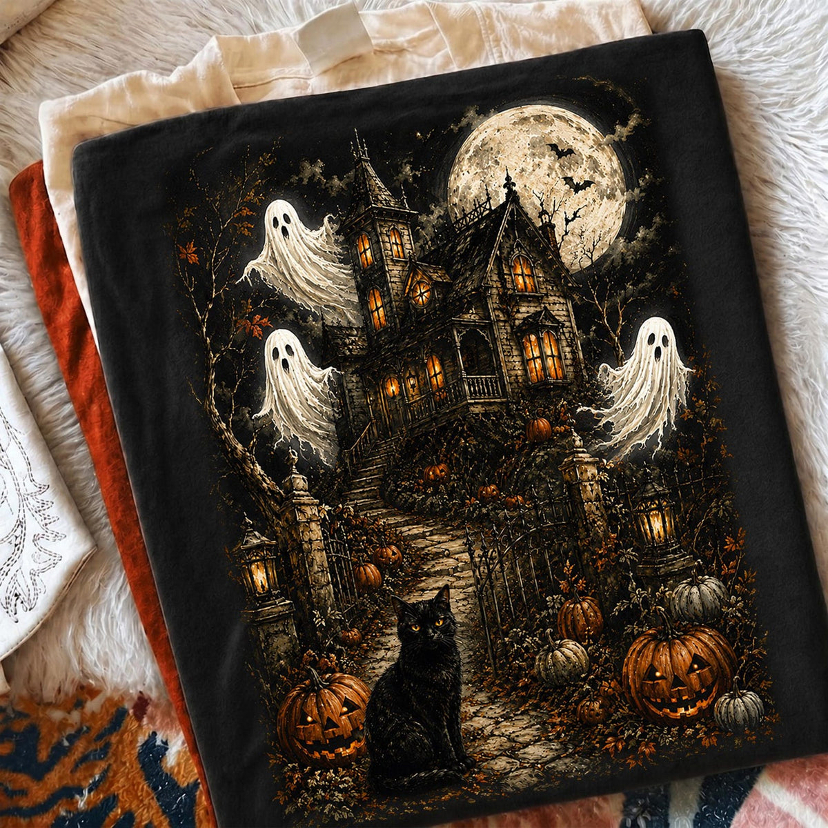 Retro Ghost Distressed Vintage Shirt, Spooky Season, Girly Haunted House Shirt, Ghost Halloween Women Shirt, Trendy Fall Tee, Tis the Season