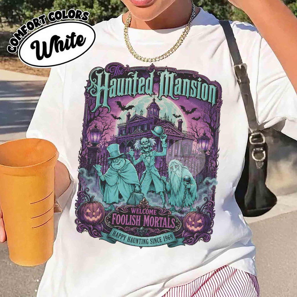 Retro The Haunted Mansion Halloween Shirt, DIEU Comfort Colors Hitchhiking Ghosts Shirt, Welcome Foolish Mortals, Spooky Season tee, WDW Family Trip Tee