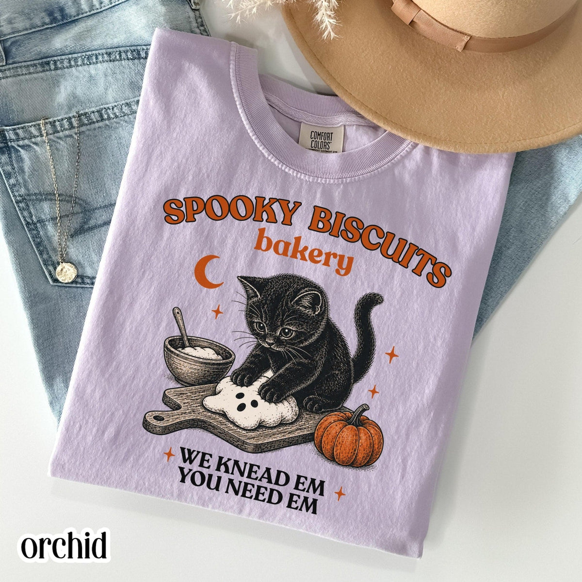 Comfort Colors Kitty Biscuits Shirt Spooky Season Tee Black Cat Halloween Fall TShirt Vintage DIEU Baking Pumpkin T-Shirt Cat Lover Fall Gift