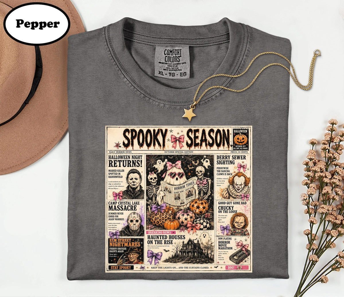 Halloween Horror Shirt, DIEU Horror Characters Graphic Tee, Spooky Season Shirt, Horror Movie Collage, Comfort Colors T-Shirt