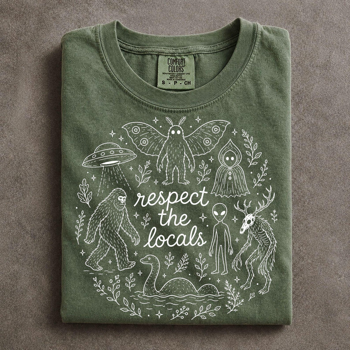 Respect the Locals Cryptid Shirt Comfort Colors DIEU Mothman Alien Graphic Tee