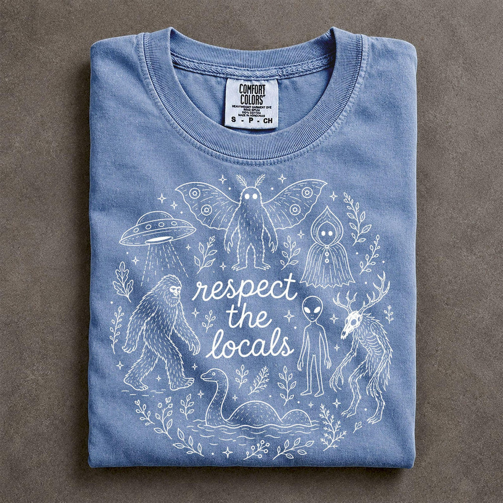 Respect the Locals Cryptid Shirt Comfort Colors DIEU Mothman Alien Graphic Tee