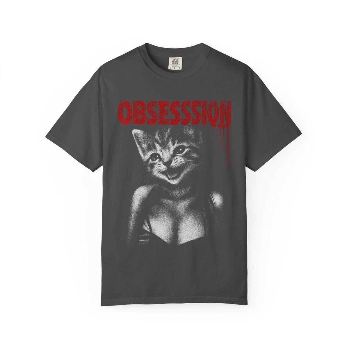 Creepy Cat Obsession T-Shirt, Grunge Horror Comfort Colors Tee NNA