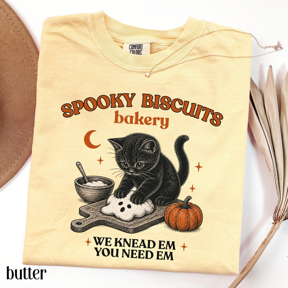 Comfort Colors Kitty Biscuits Shirt Spooky Season Tee Black Cat Halloween Fall TShirt Vintage DIEU Baking Pumpkin T-Shirt Cat Lover Fall Gift