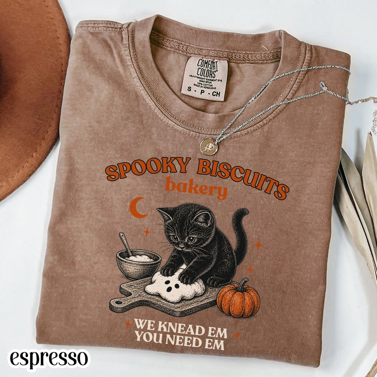 Kitty Biscuits Shirt Spooky Season Tee Black Cat Halloween Fall TShirt Vintage Baking Pumpkin T-Shirt Cat Lover Fall Gift NNA