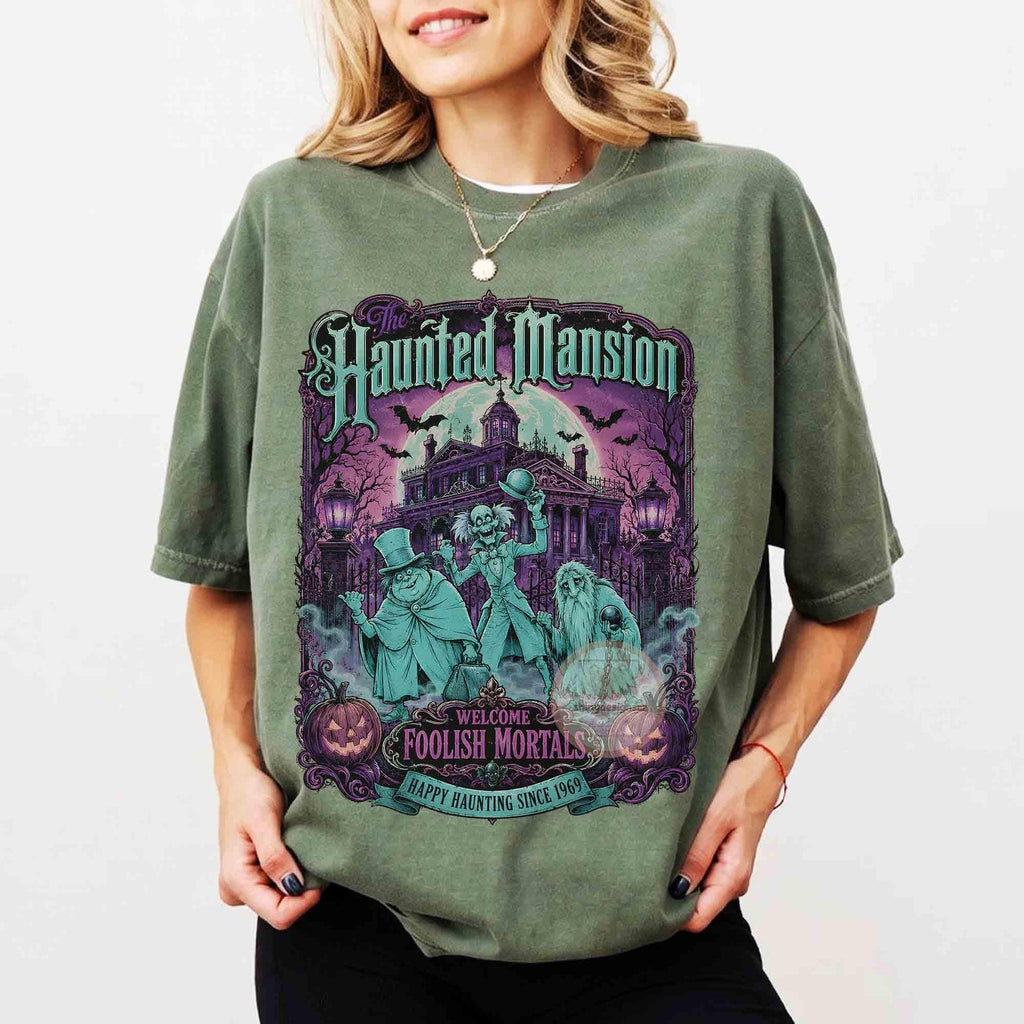 Retro The Haunted Mansion Halloween Shirt, DIEU Comfort Colors Hitchhiking Ghosts Shirt, Welcome Foolish Mortals, Spooky Season tee, WDW Family Trip Tee