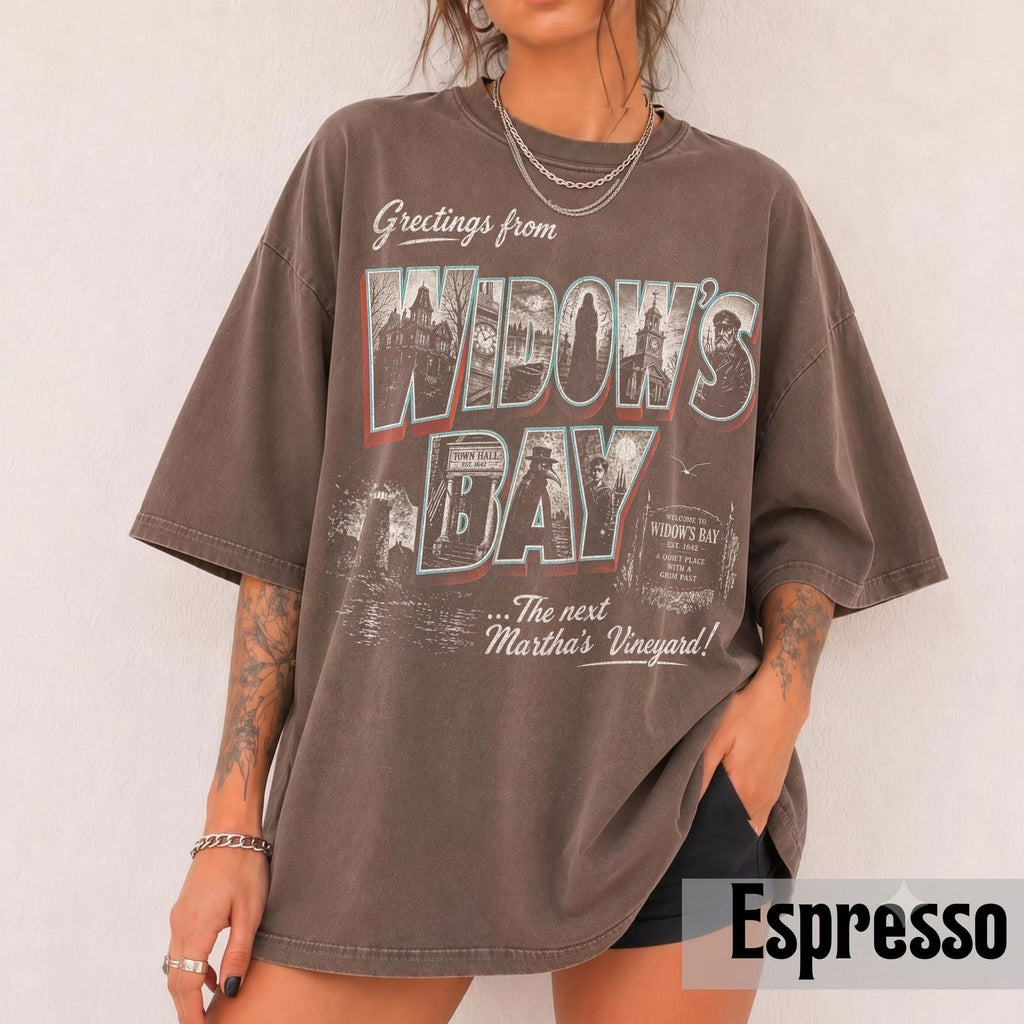 Vintage Greetings From Widow's Bay Shirt, Retro Spooky Travel Postcard T-Shirt, Gothic Graphic Tee, Dark Academia Autumn Apparel NNA