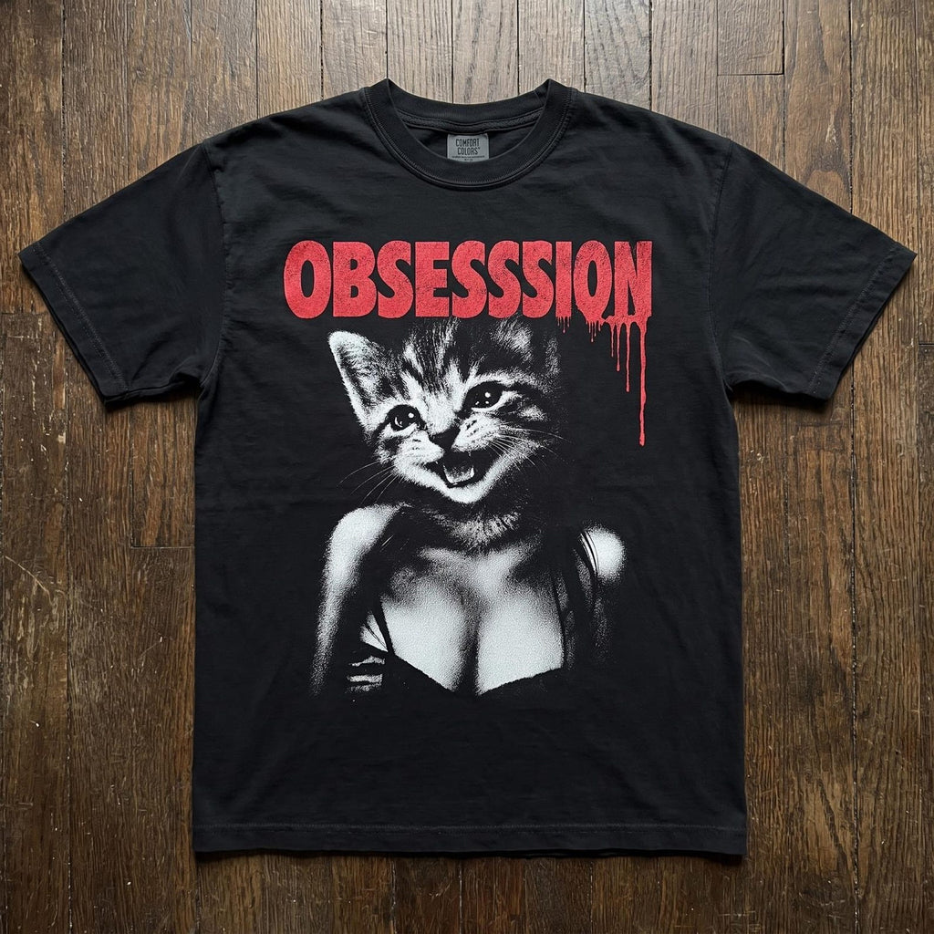 Creepy Cat Obsession T-Shirt, Grunge Horror Comfort Colors Tee NNA