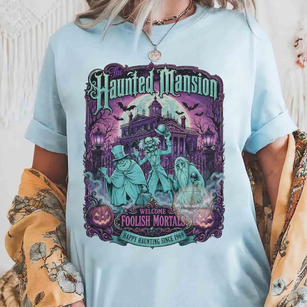Retro The Haunted Mansion Halloween Shirt, DIEU Comfort Colors Hitchhiking Ghosts Shirt, Welcome Foolish Mortals, Spooky Season tee, WDW Family Trip Tee