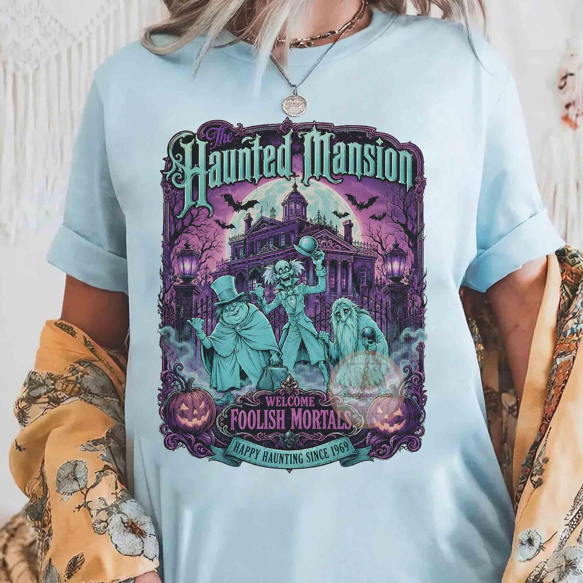 Retro The Haunted Mansion Halloween Shirt, DIEU Comfort Colors Hitchhiking Ghosts Shirt, Welcome Foolish Mortals, Spooky Season tee, WDW Family Trip Tee