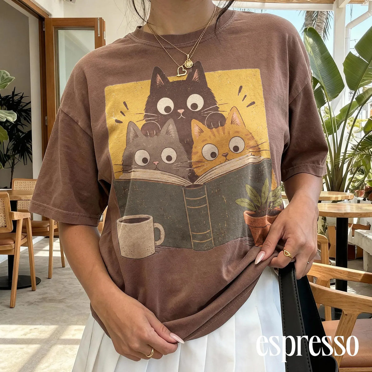 Retro Curious Reading Cats Graphic Tee, Book Lover Cat Shirt, Cozy Cottagecore Vintage Top, Comfort Colors® Reader Gift Tee