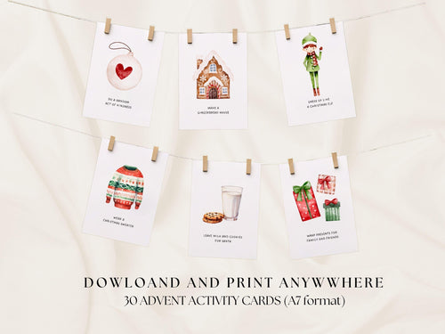30 Editable Christmas Advent Activity Cards, Christmas Bucket List, Advent Cards, Instant , Printable Activity cards for kids, Canva