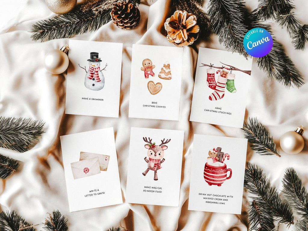 30 Editable Christmas Advent Activity Cards, Christmas Bucket List, Advent Cards, Instant , Printable Activity cards for kids, Canva