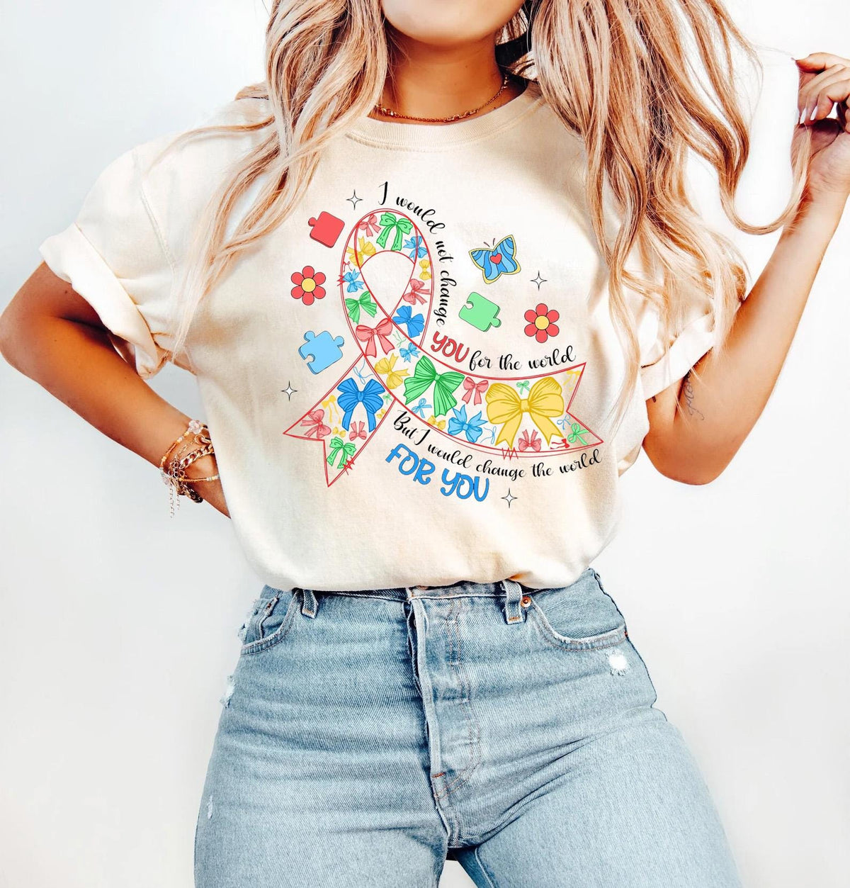 Autism Awareness T-Shirt HG I would Change the World For You  Gift For Autism Mom  Autism Teacher Shirt HG Cozy Autism Clothes Autism Puzzle Tee