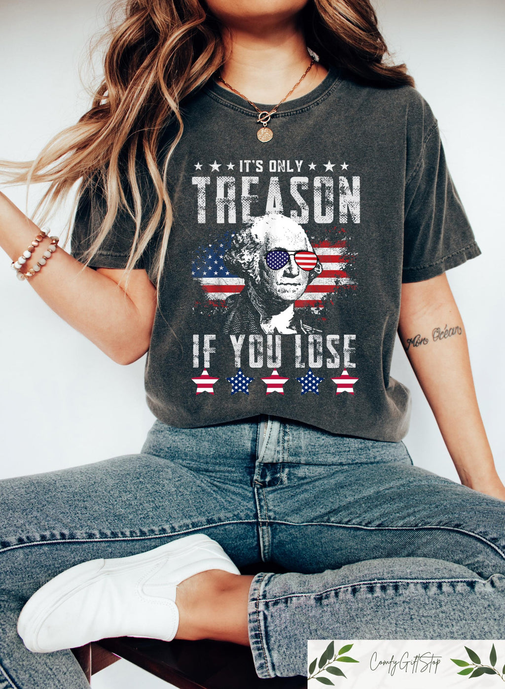 TT Funny 4th Of July Shirt  George Washington T-shirt  Its Only Treason If You Lose Tee  Independence Day Gift  Red White And Blue Crewneck NNA