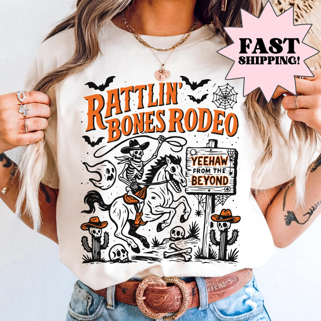 Comfort Colors Halloween Shirt Skeleton Shirt Western Shirt Funny Halloween Tshirt Haunted Tee Pumpkin Shirt  Fall Spooky Rodeo Tee NNA