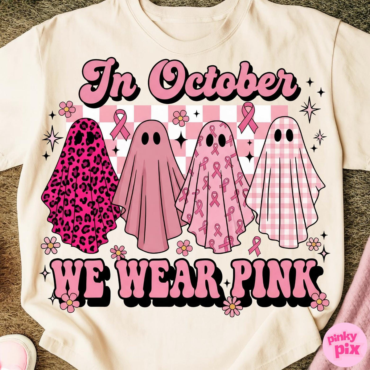 In October We Wear Pink Ghost Coquette Breast Cancer Awareness Halloween Pink Ribbon Cute Ghost October Pink Shirt HGHG