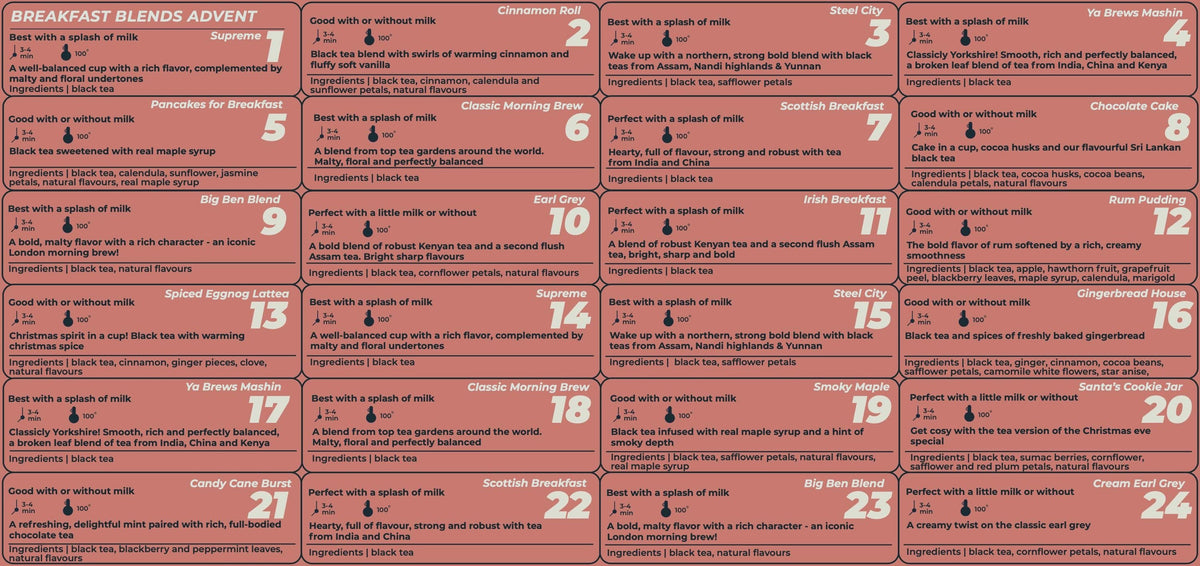 Tea Advent Calendar HG 2026: Christmas Blends, Single Origin, Breakfast, Caffeine-Free