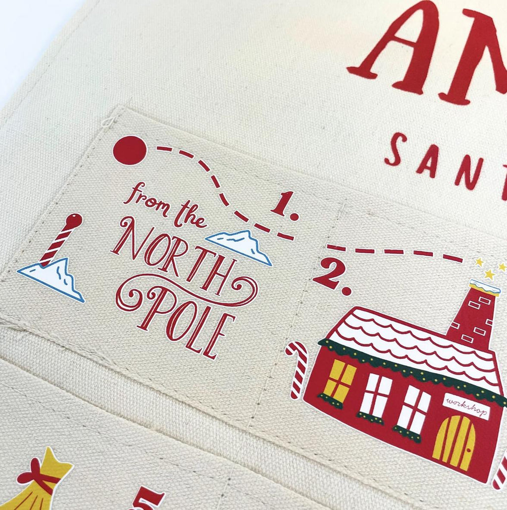 Personalised Fabric Advent Calendar HG 2026 - Santa Tracker - 24 Pocket Reusable Christmas Countdown Wall Hanging - Handmade Keepsake