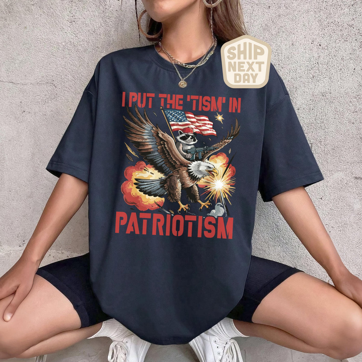 TT I Put The Tism In Patriotism Shirt  Funny American Flag T-Shirt  Bald Eagle Graphic Tee  4th of July Humor Shirt  USA Patriotic Gift Top NNA