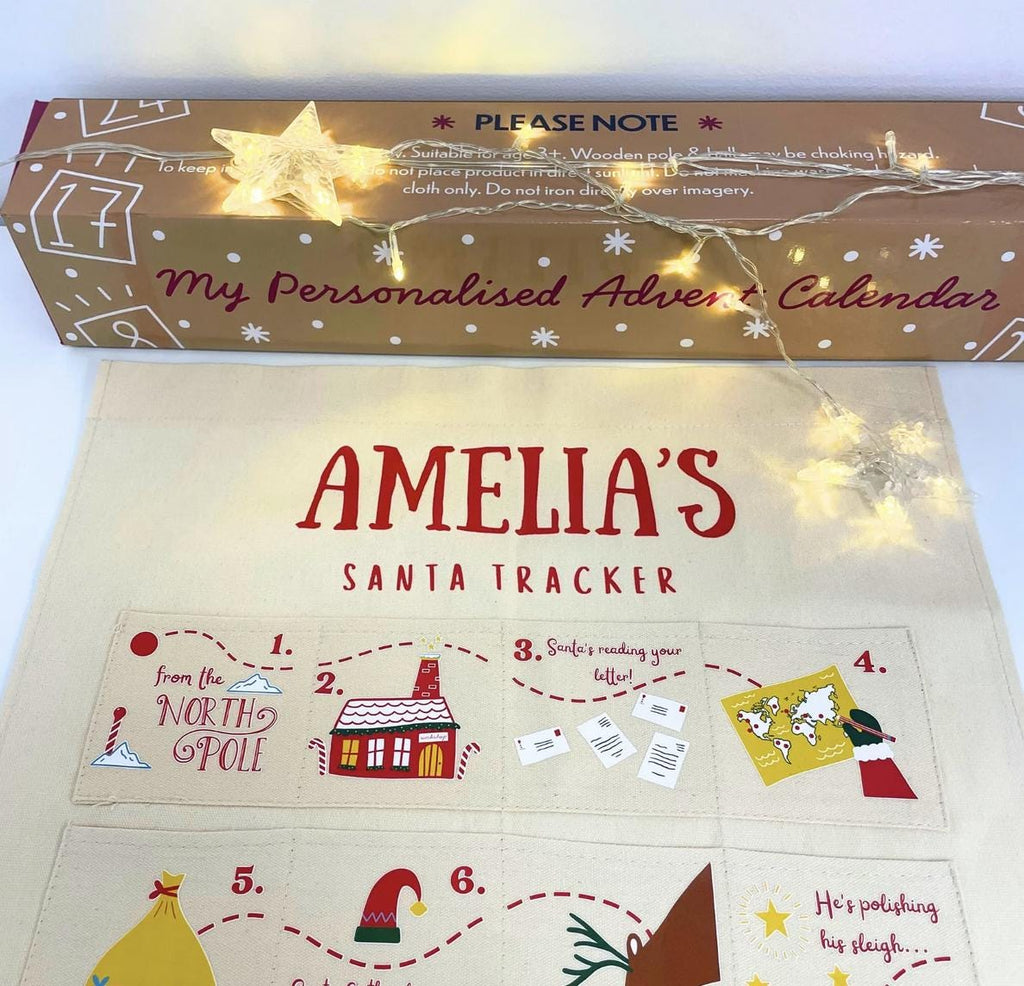Personalised Fabric Advent Calendar HG 2026 - Santa Tracker - 24 Pocket Reusable Christmas Countdown Wall Hanging - Handmade Keepsake